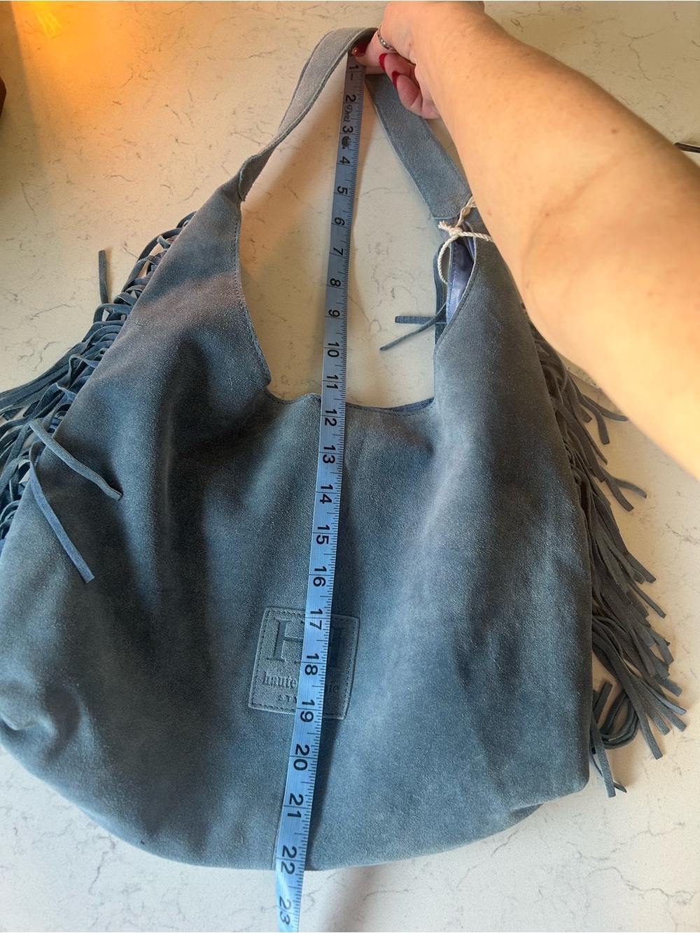 NWT Haute Hippie Festive Light Blue Suede Fringe Hobo Shoulder Bag - Picture 15 of 16